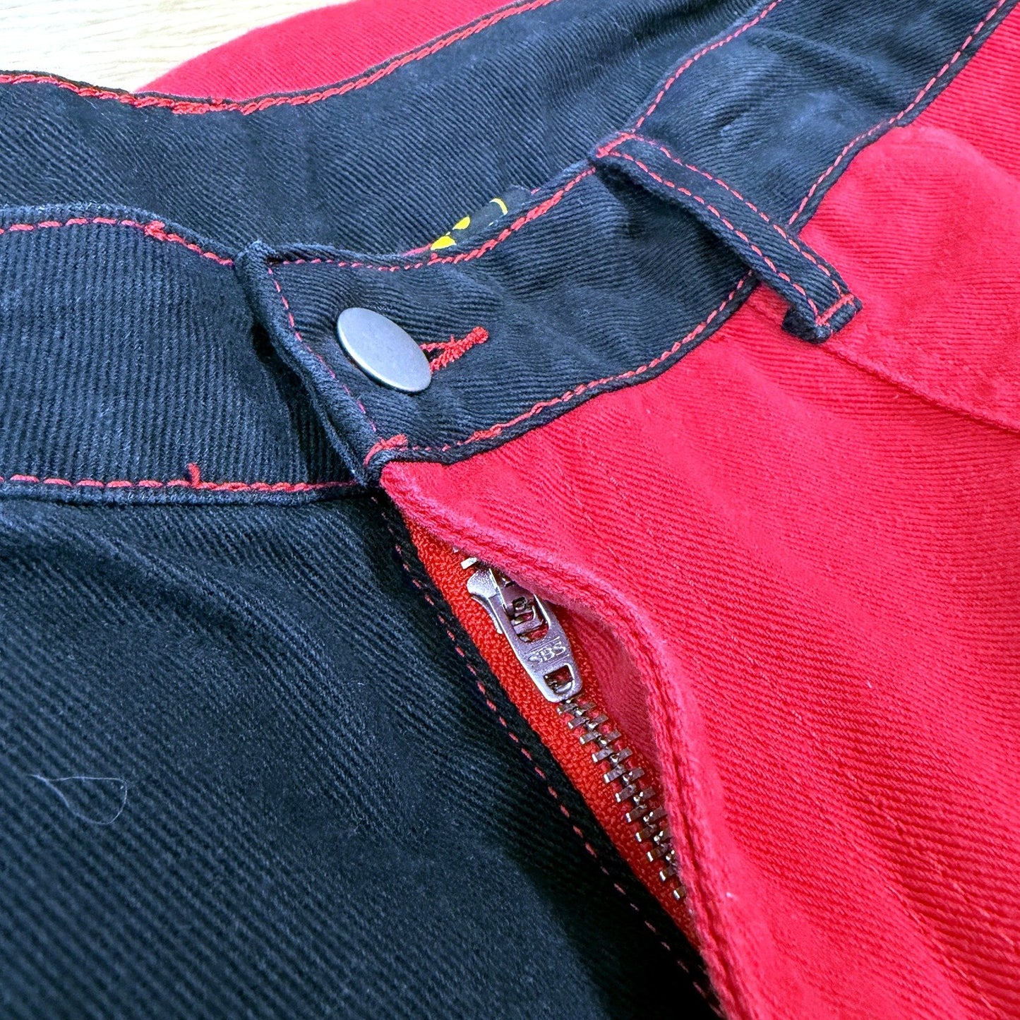 Romwe Womens Loose Straight Harley Quinn Denim Pants Black, Red Size L 14-16