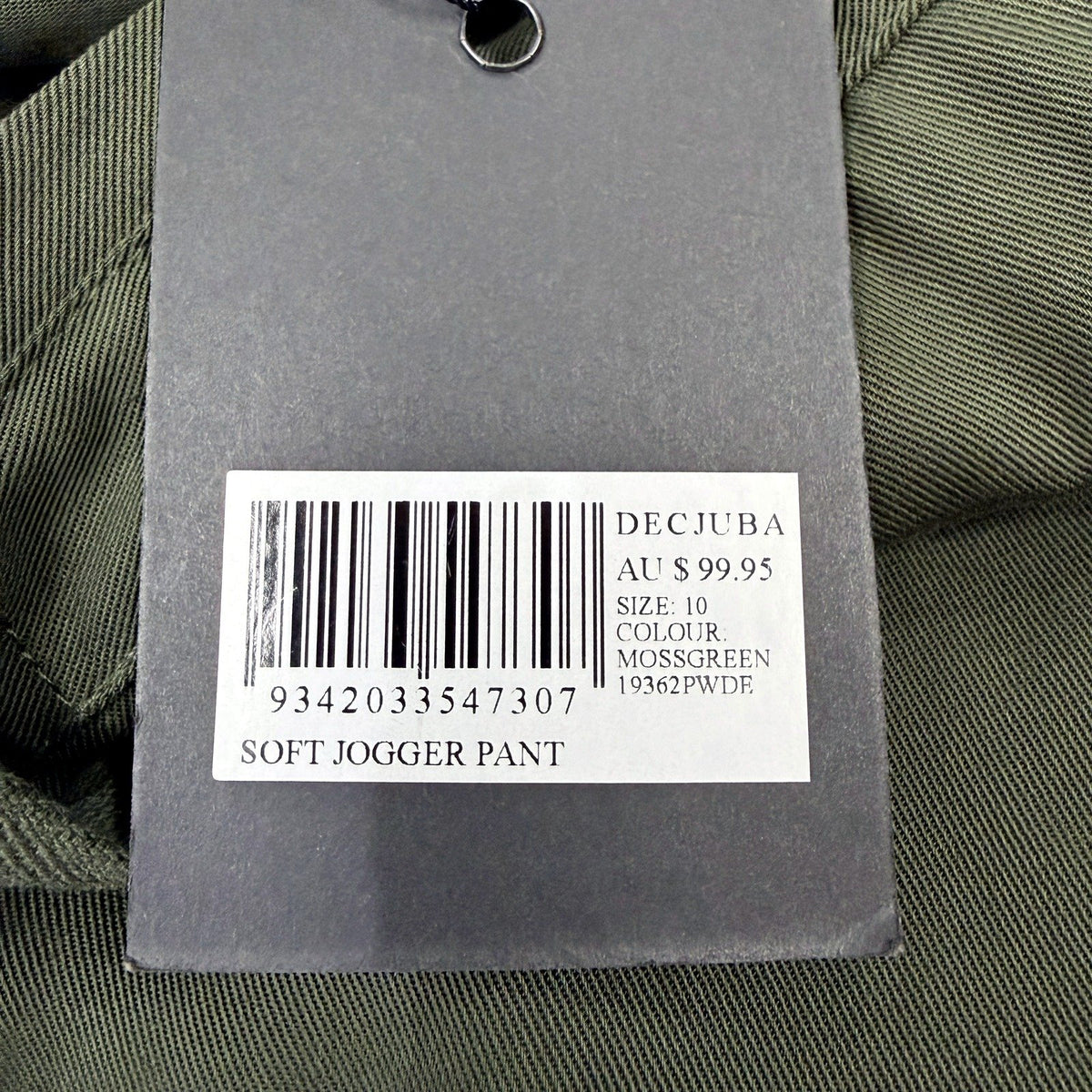Decjuba Womens Soft Cotton Cargo Jogger Pants in Mossgreen, Size 10 NEW