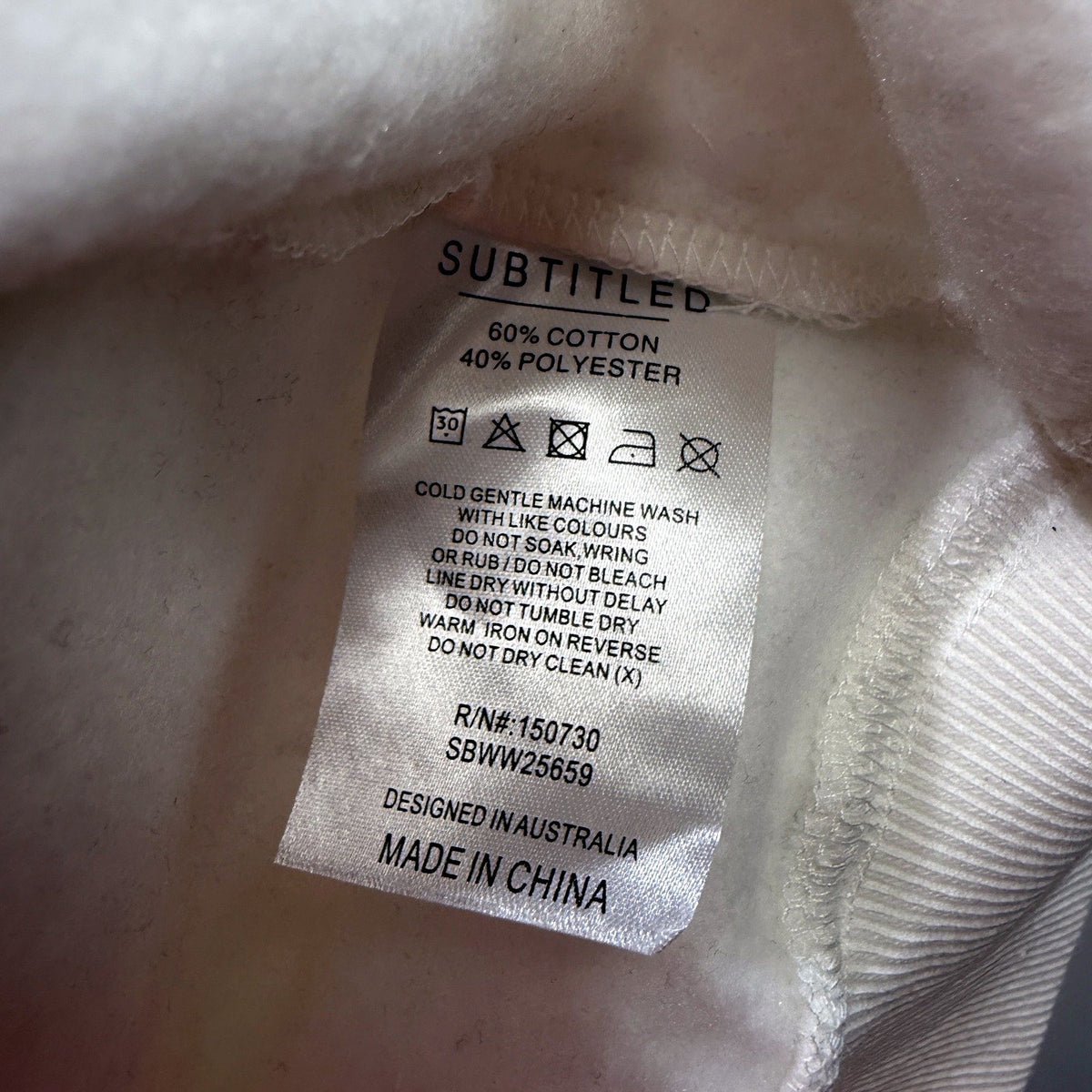 Subtitled Womens Zip Up Sweatshirt Casual Comfortable White Cotton Blend NEW
