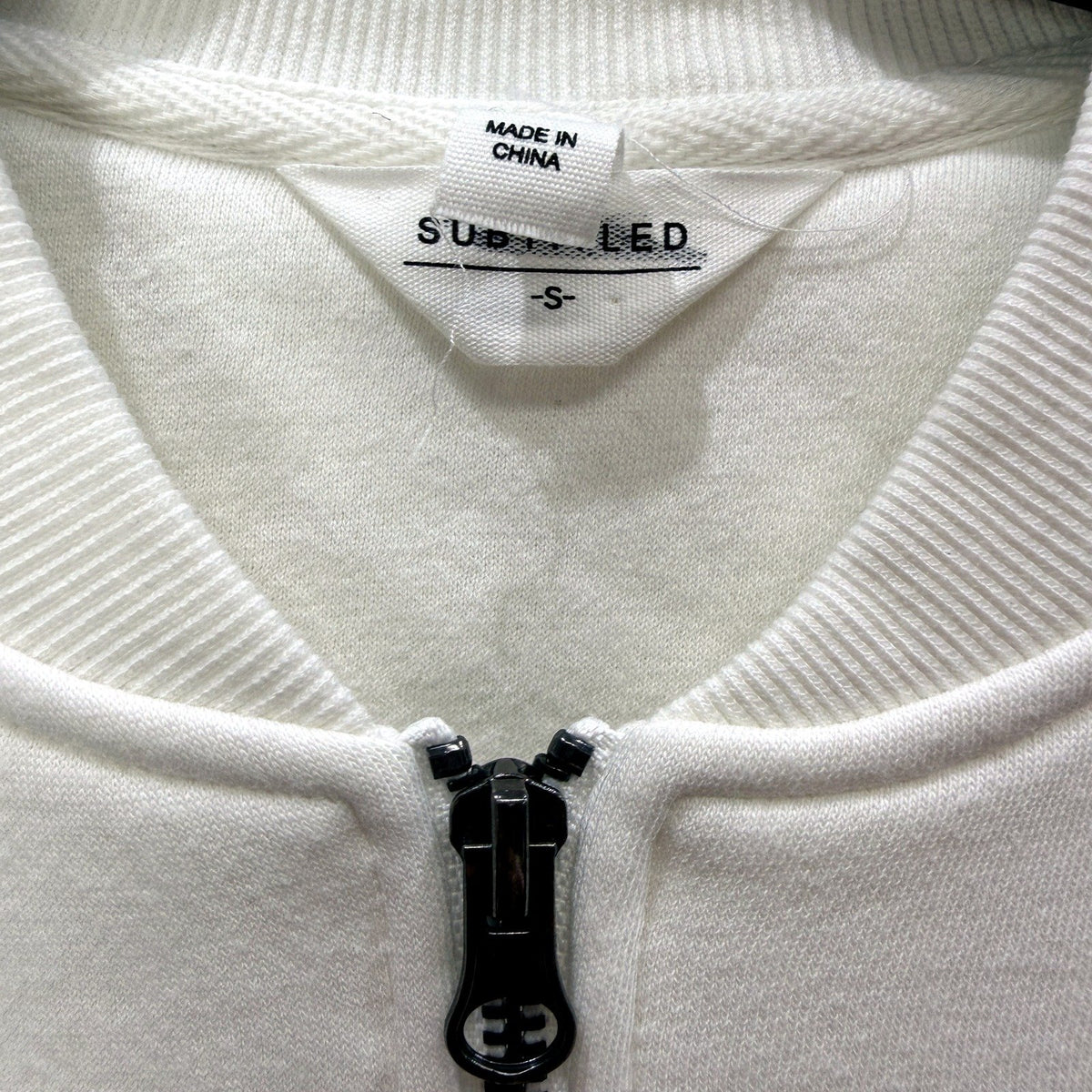 Subtitled Womens Zip Up Sweatshirt Casual Comfortable White Cotton Blend NEW