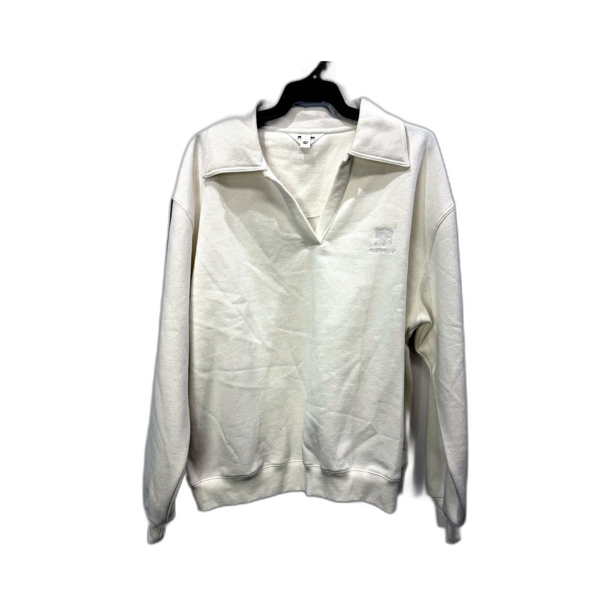 Subtitled Womens Open Collar Sweatshirt Casual Cotton Blend White Size S NEW