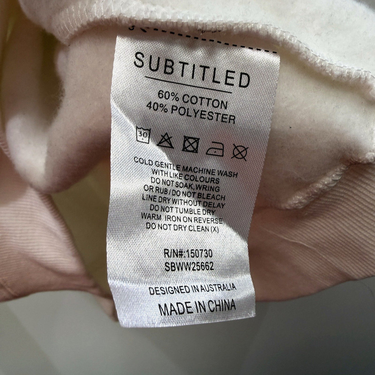 Subtitled Womens Open Collar Sweatshirt Casual Cotton Blend White Size S NEW