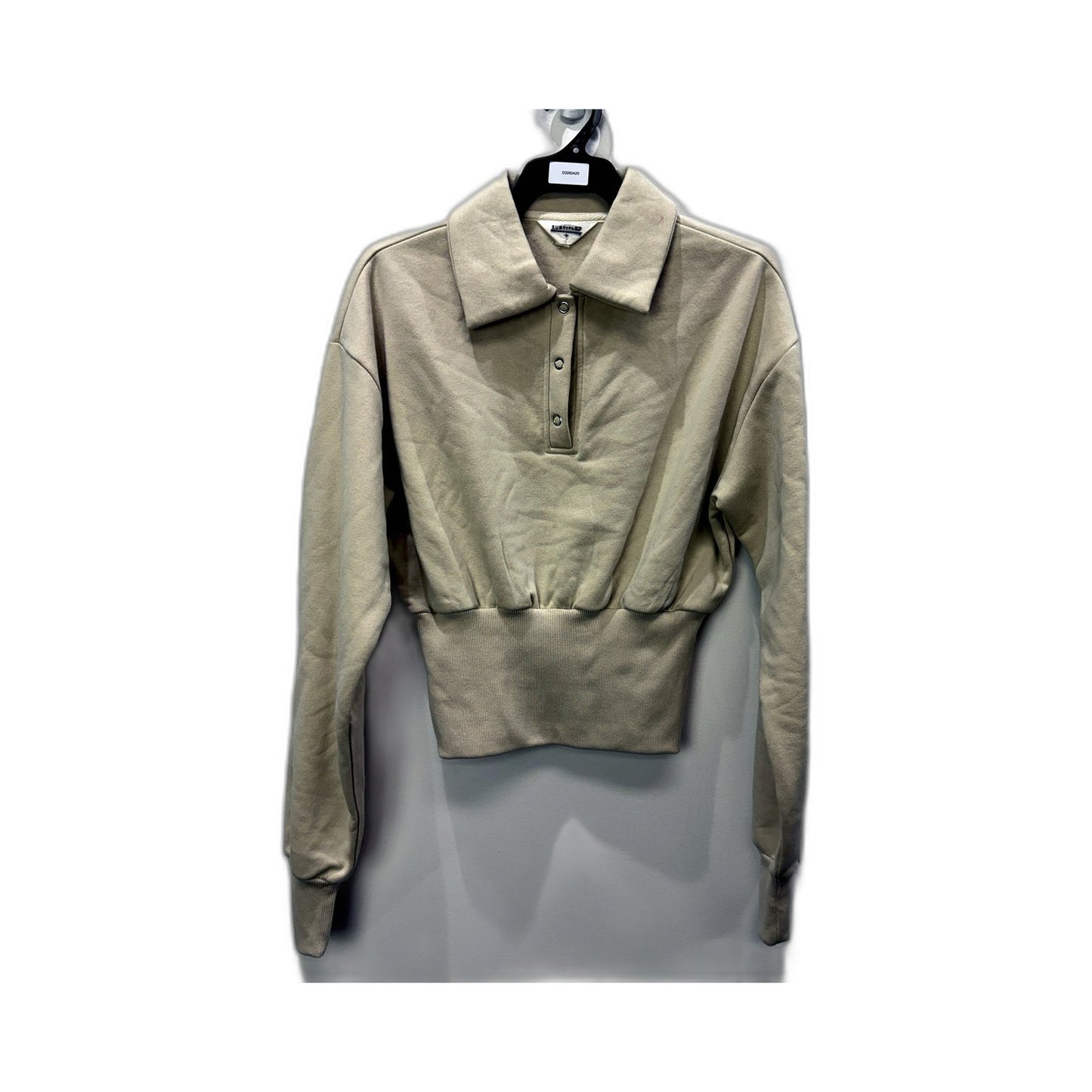 Subtitled Womens Beige Pullover Sweatshirt Casual Cotton Blend S Size NEW