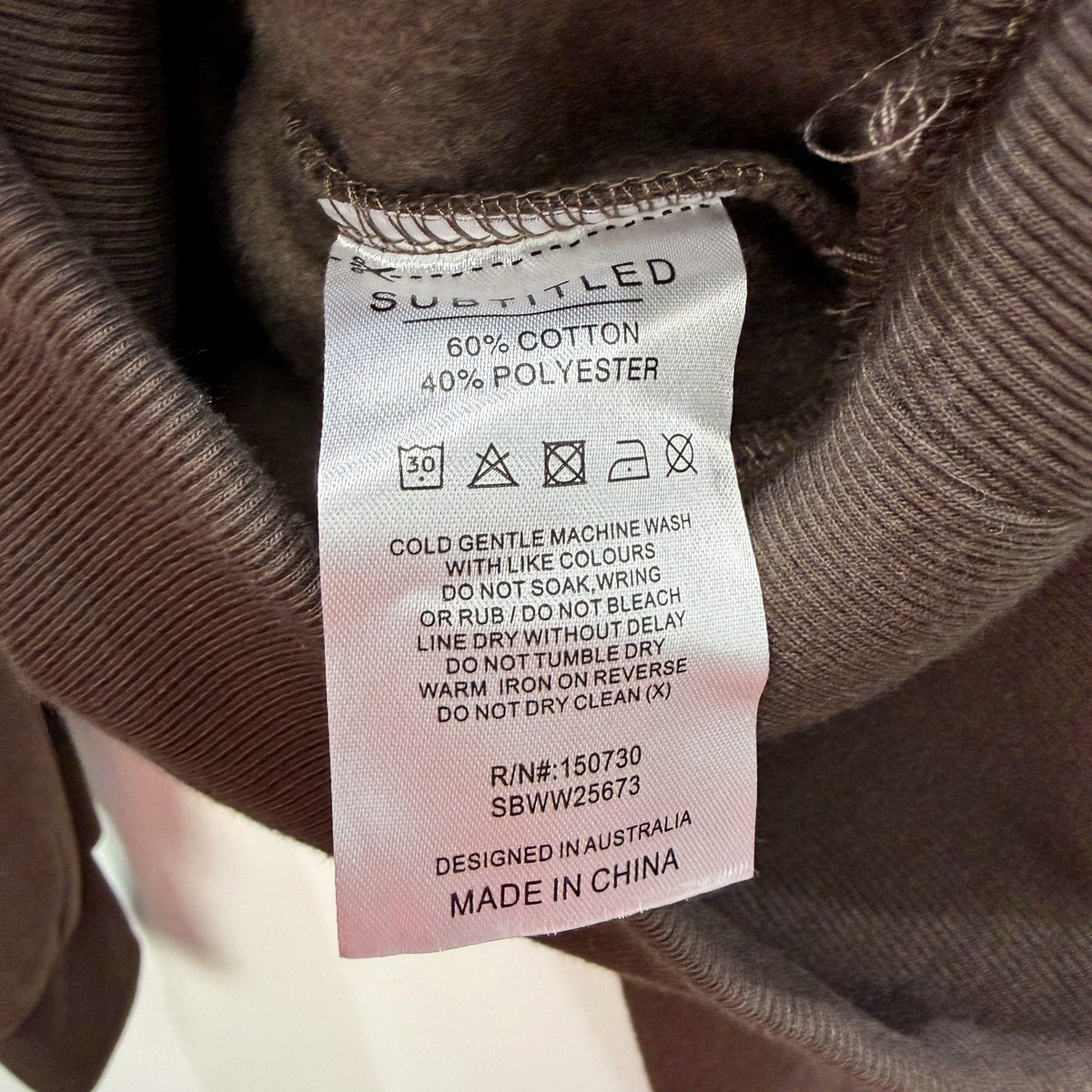 Subtitled Womens Brown Pullover Sweatshirt Casual Comfortable Cotton Blend NEW