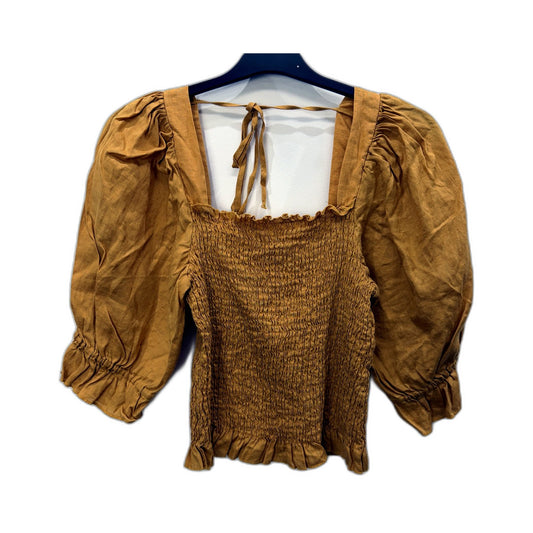 Sass Womens Cropped Elastic Blouse with Puff Sleeves in Mustard Size 12