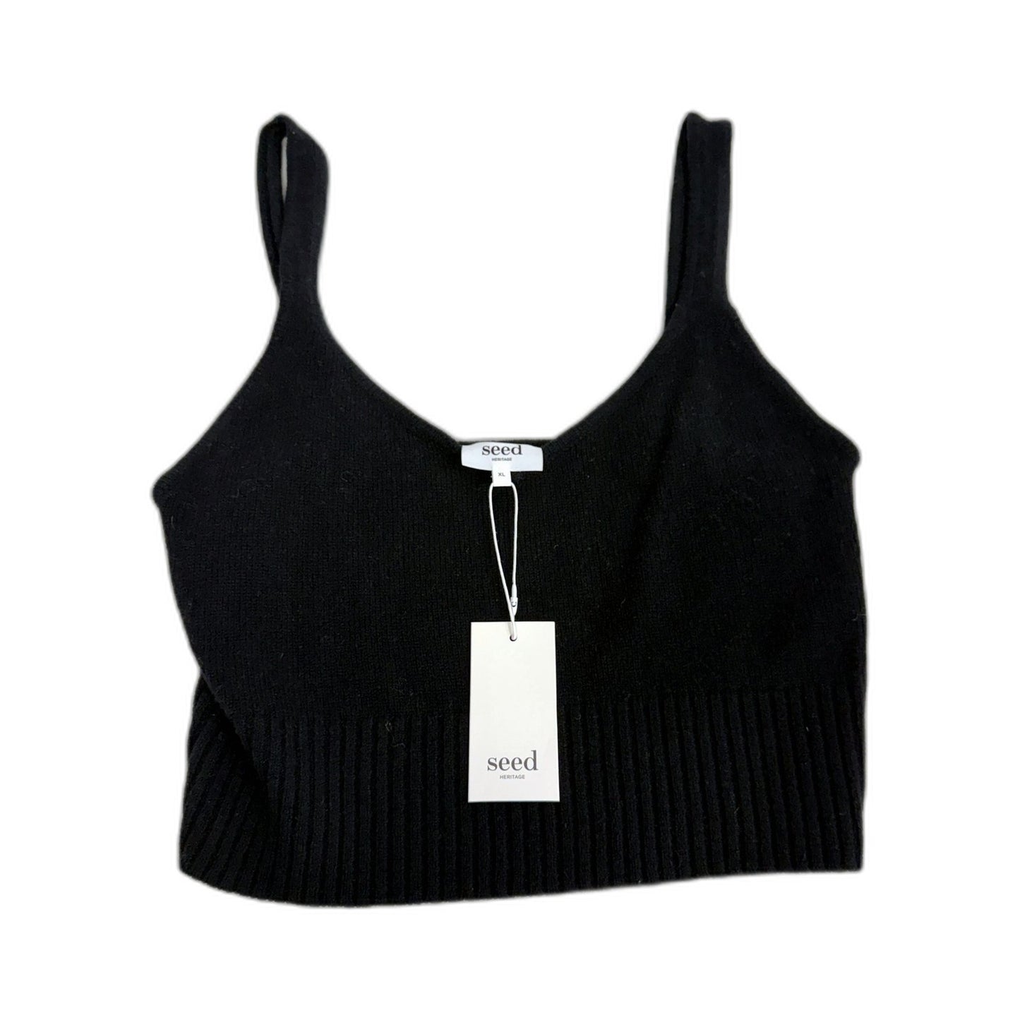 Seed Heritage Womens Oversized Pleated Knit Wool Crop Top Black Size XL NEW