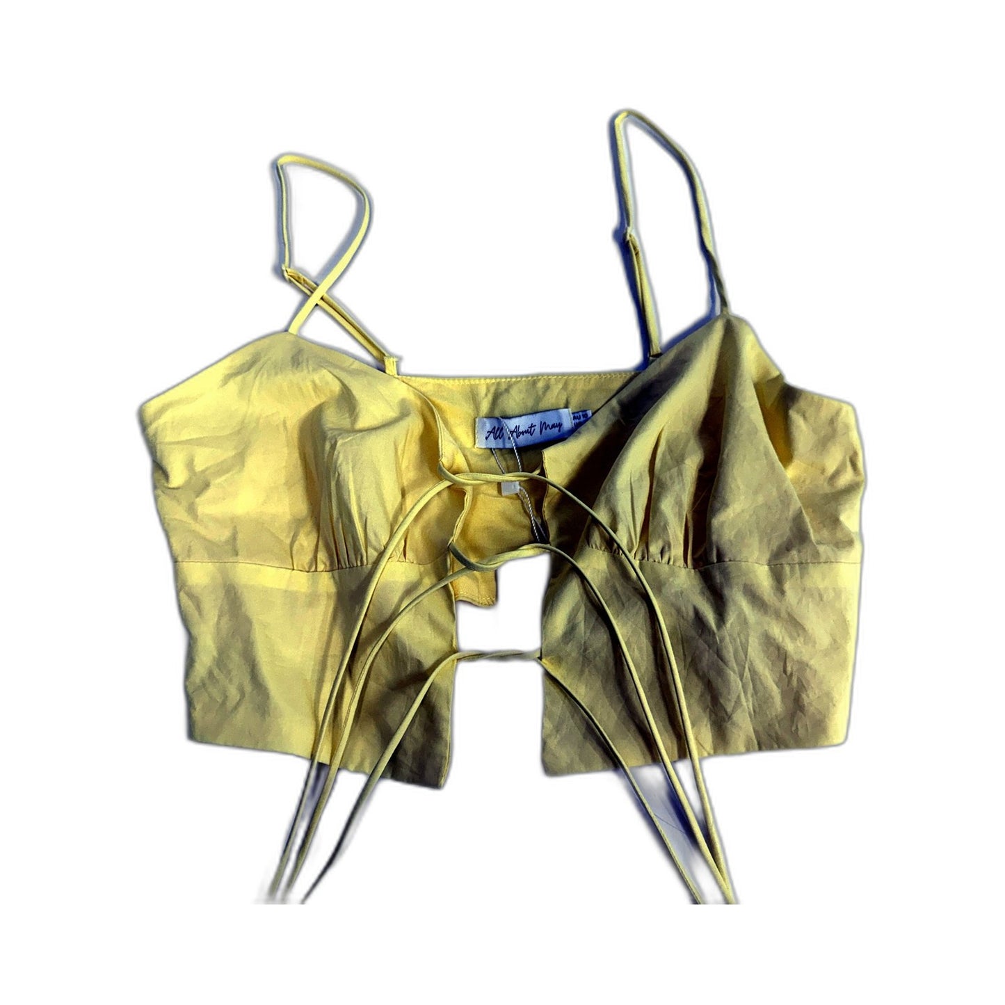 All About Mary Womens Yellow Crop Top with Front Tie by , Size 10 NEW