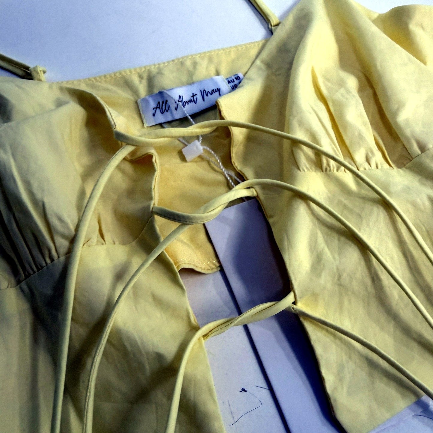 All About Mary Womens Yellow Crop Top with Front Tie by , Size 10 NEW