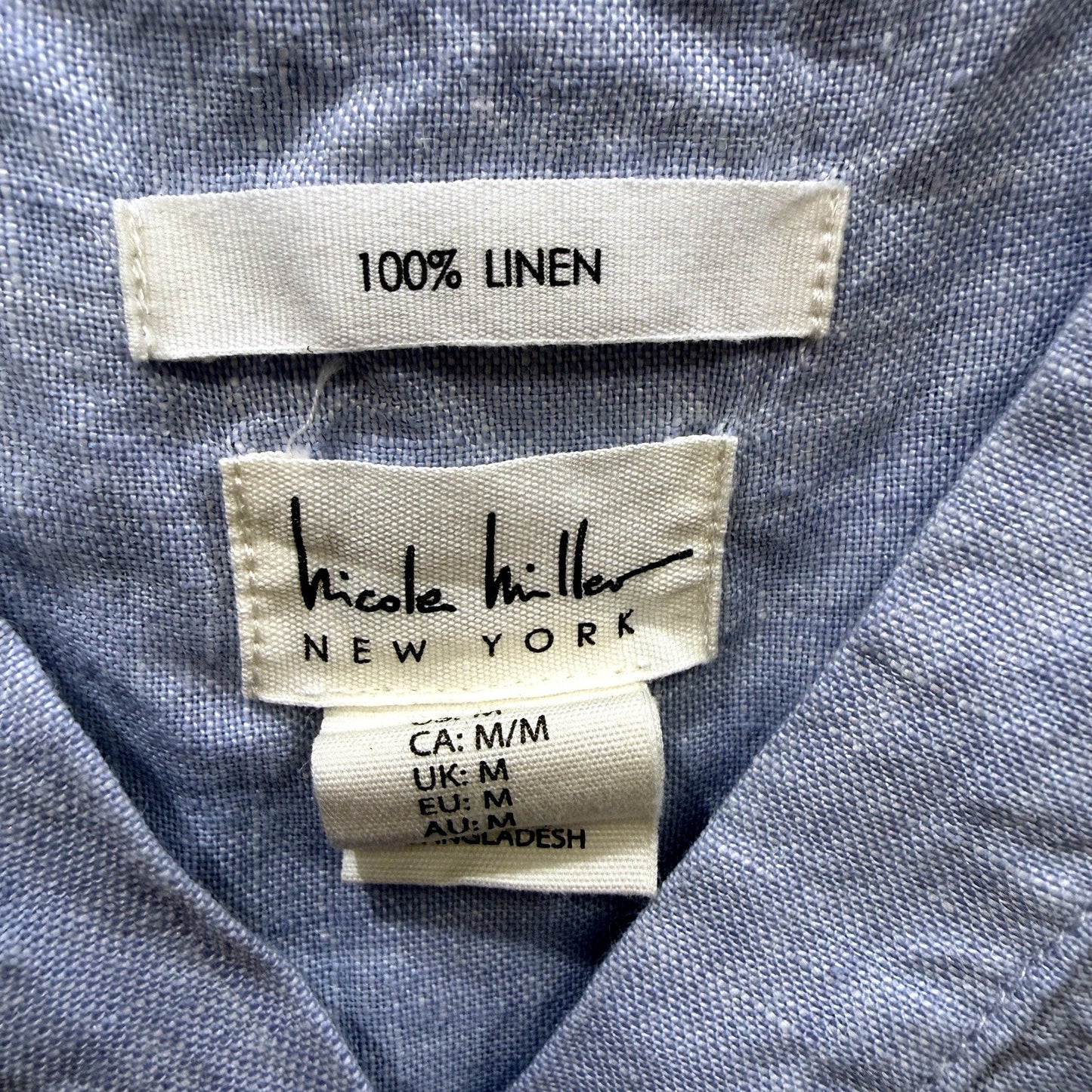 Nicole Womens Linen Dress, Sleeveless Casual Lightweight Blue Size M NEW
