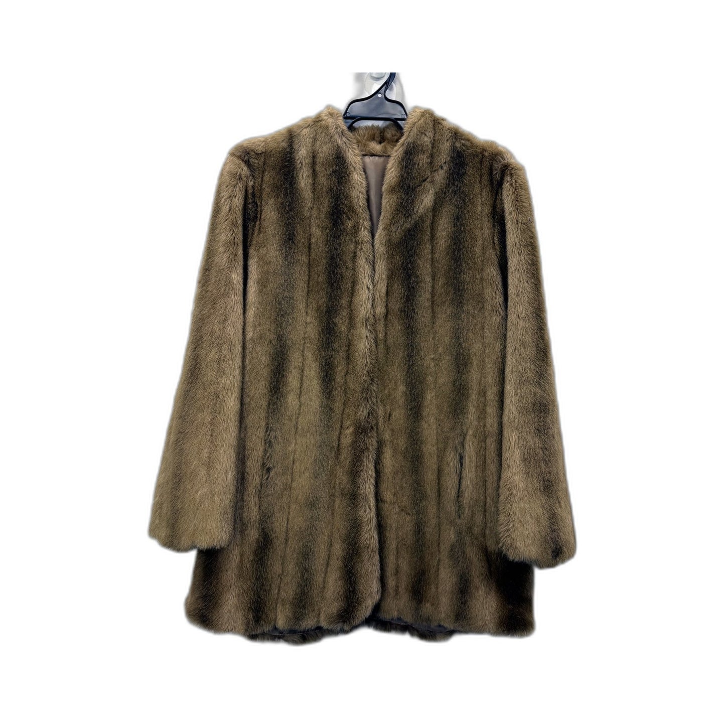 Tyber Womens Belgium Faux Fur Coat Warm Hooded Outerwear Brown Size 12