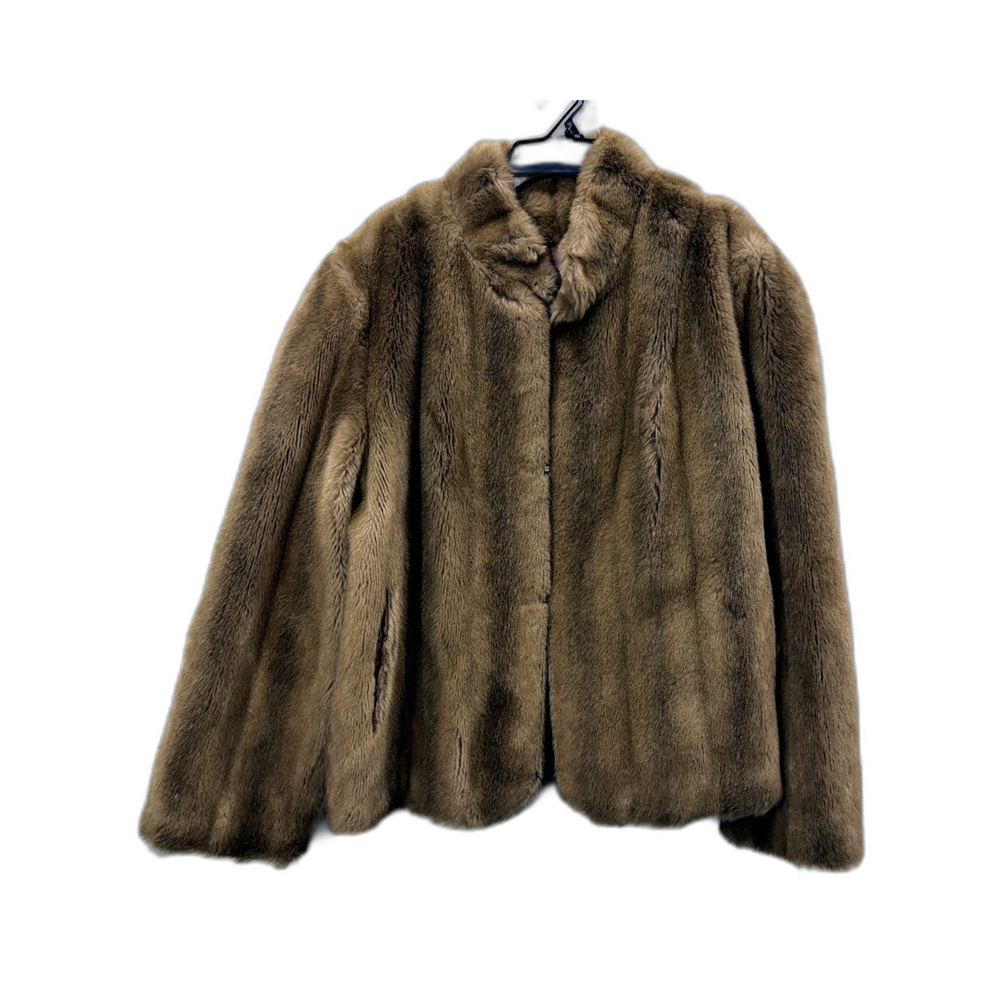 Glamour Womens Faux Fur Jacket - Warm Cozy Brown Coat for Plus Size 18