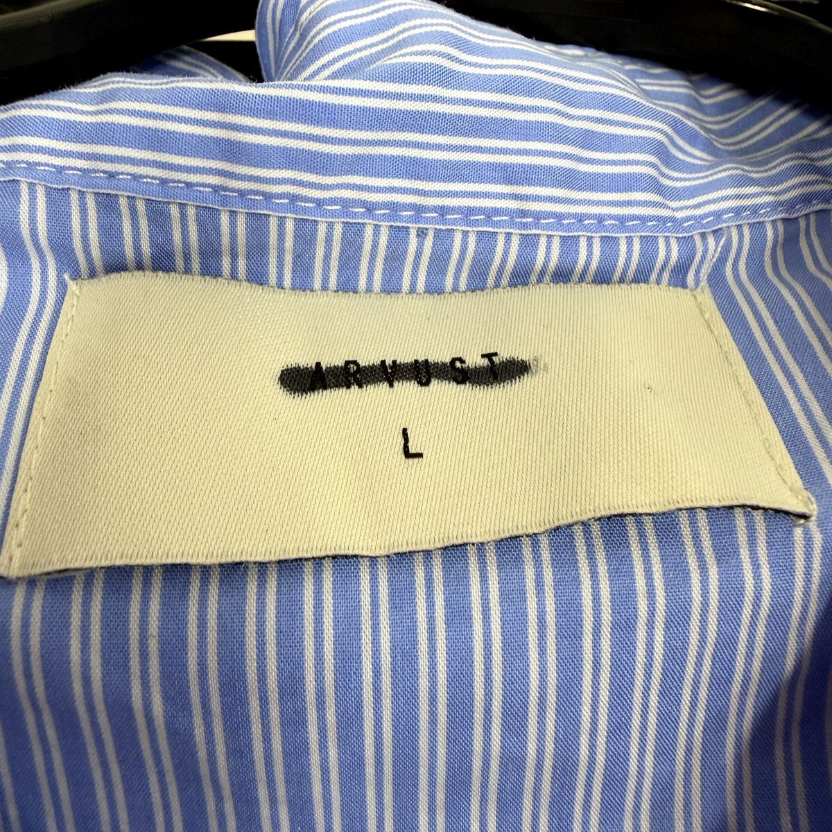 Arvust Studios Mens Blue and White Striped Button-Down Shirt, Size L NEW