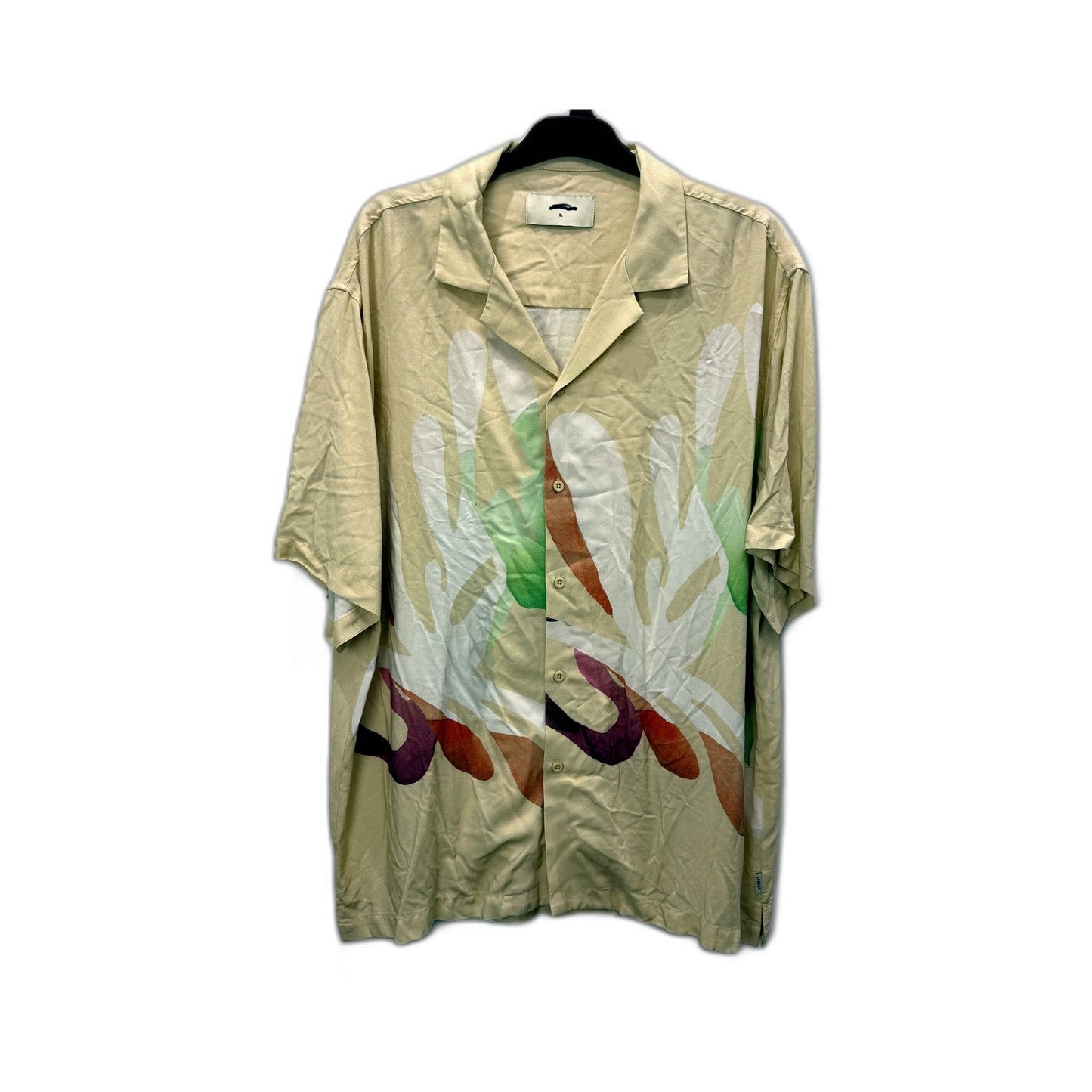 Arvust Mens Tropical Leaf Print Viscose Button-Down Shirt Multi Color Size NEW