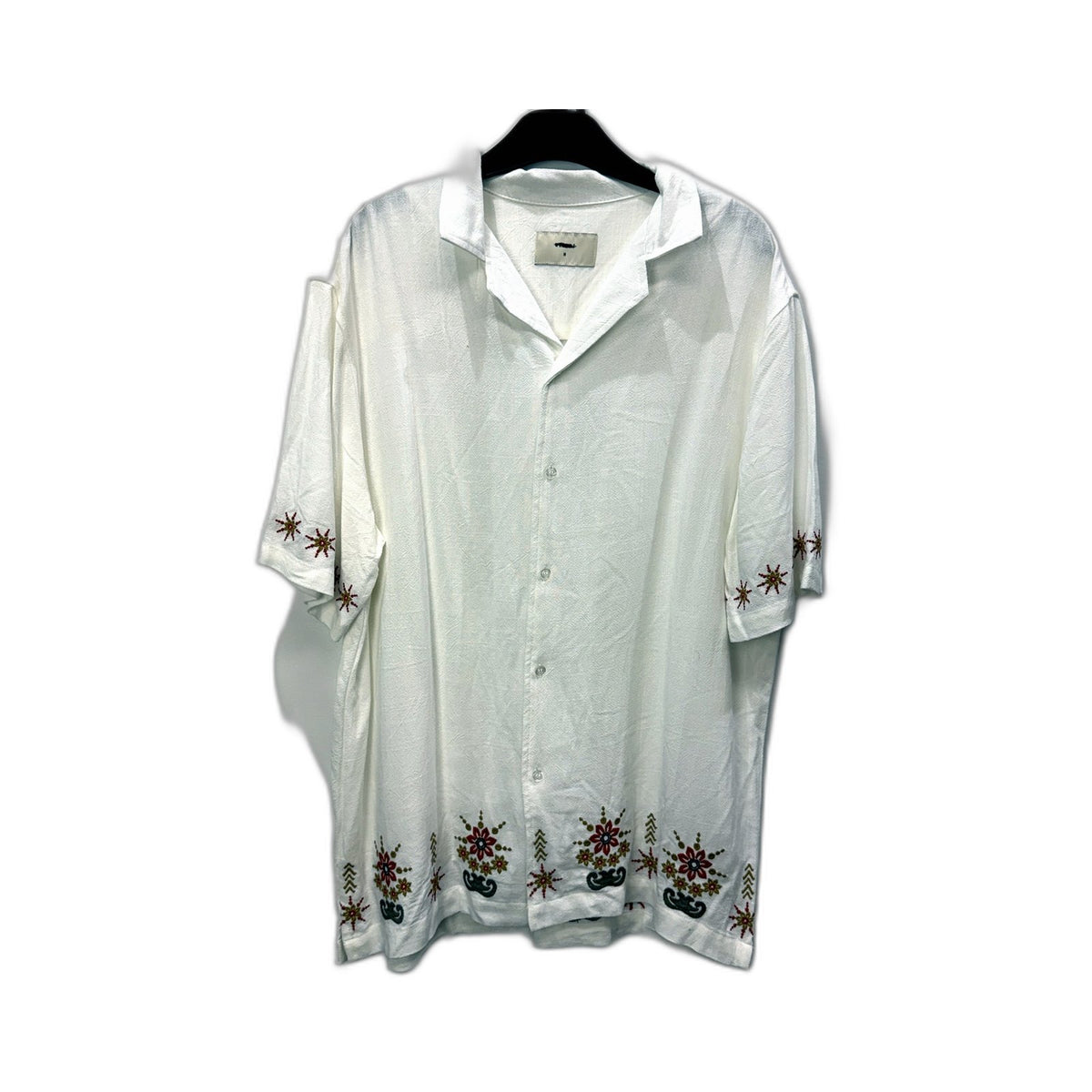 Arvust Mens Embroidered Button-Down Shirt White Floral Linen Viscose Size M NEW