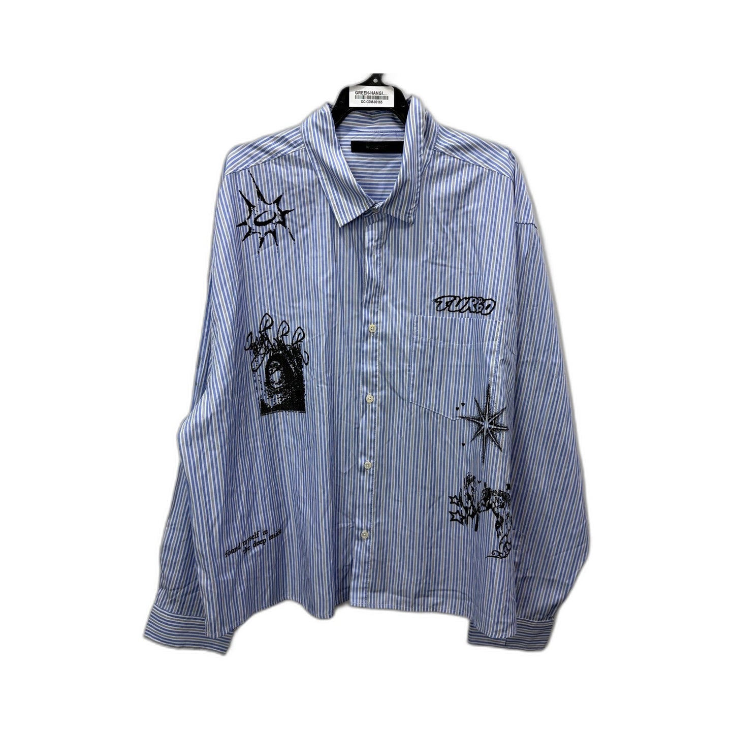Insight Mens Blue and White Striped Button-Down Cotton Shirt, Size XXL