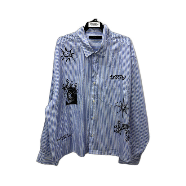 Insight Mens Blue and White Striped Button-Down Cotton Shirt, Size XXL