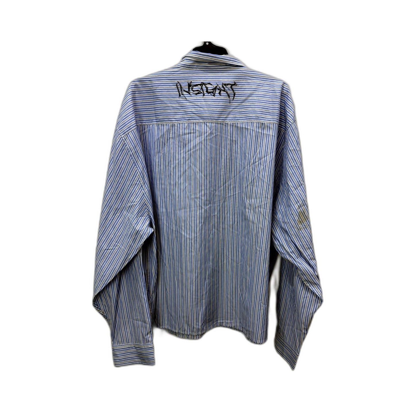 Insight Mens Blue and White Striped Button-Down Cotton Shirt, Size XXL