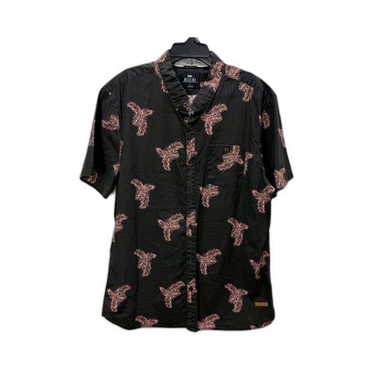 Mossimo Mens Button-Down Shirt Floral Print Cotton Black with Pink Size L