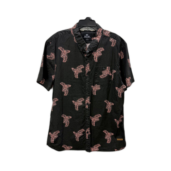 Mossimo Mens Button-Down Shirt Floral Print Cotton Black with Pink Size L