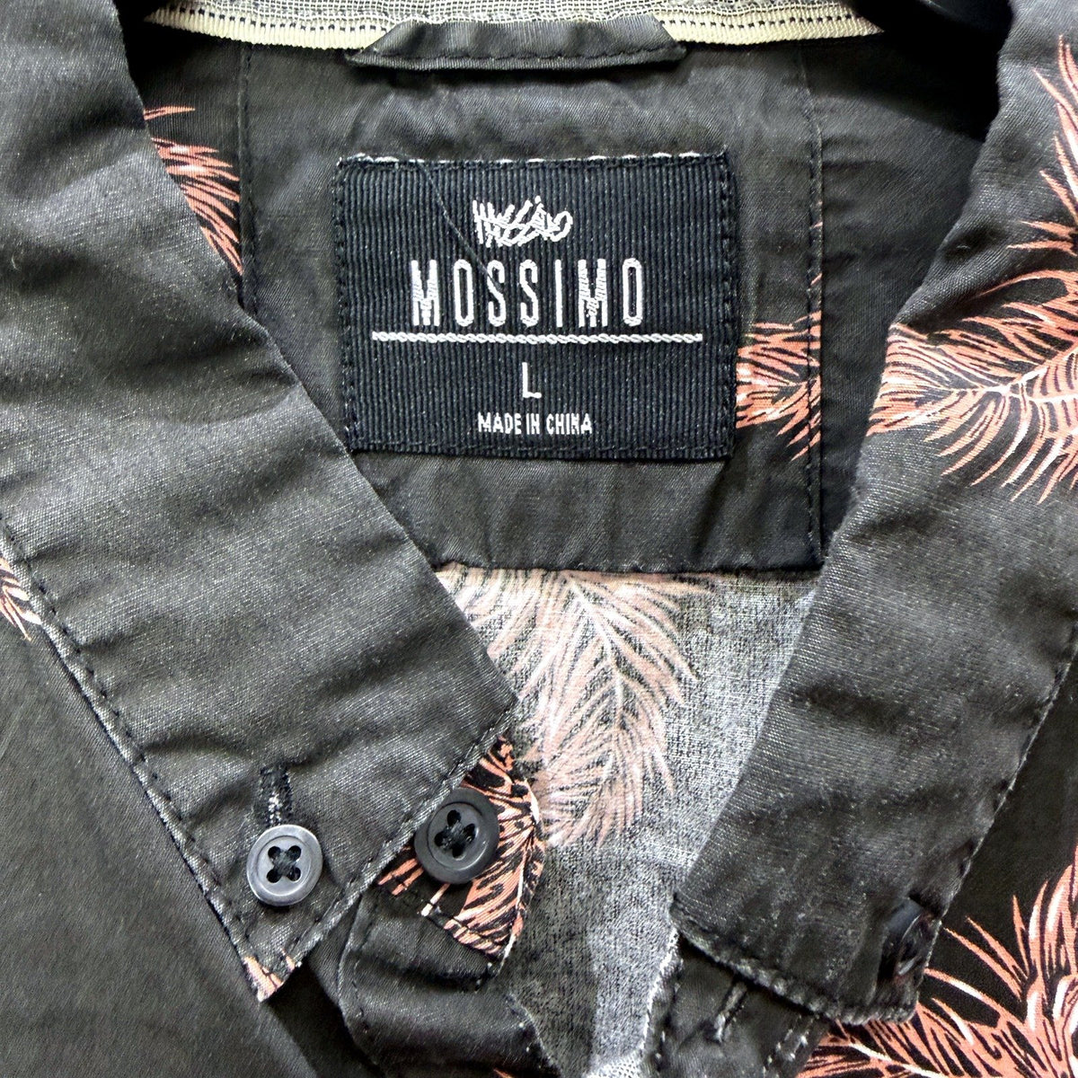 Mossimo Mens Button-Down Shirt Floral Print Cotton Black with Pink Size L