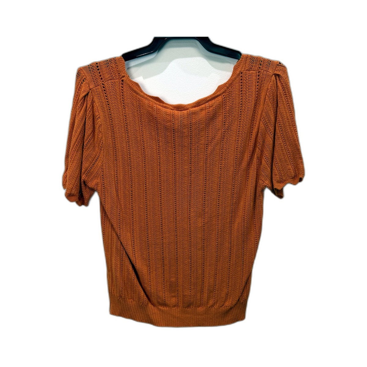 Silver Wishes Womens Ribbed Knit Pullover Sweater Puff Sleeve Orange Size M