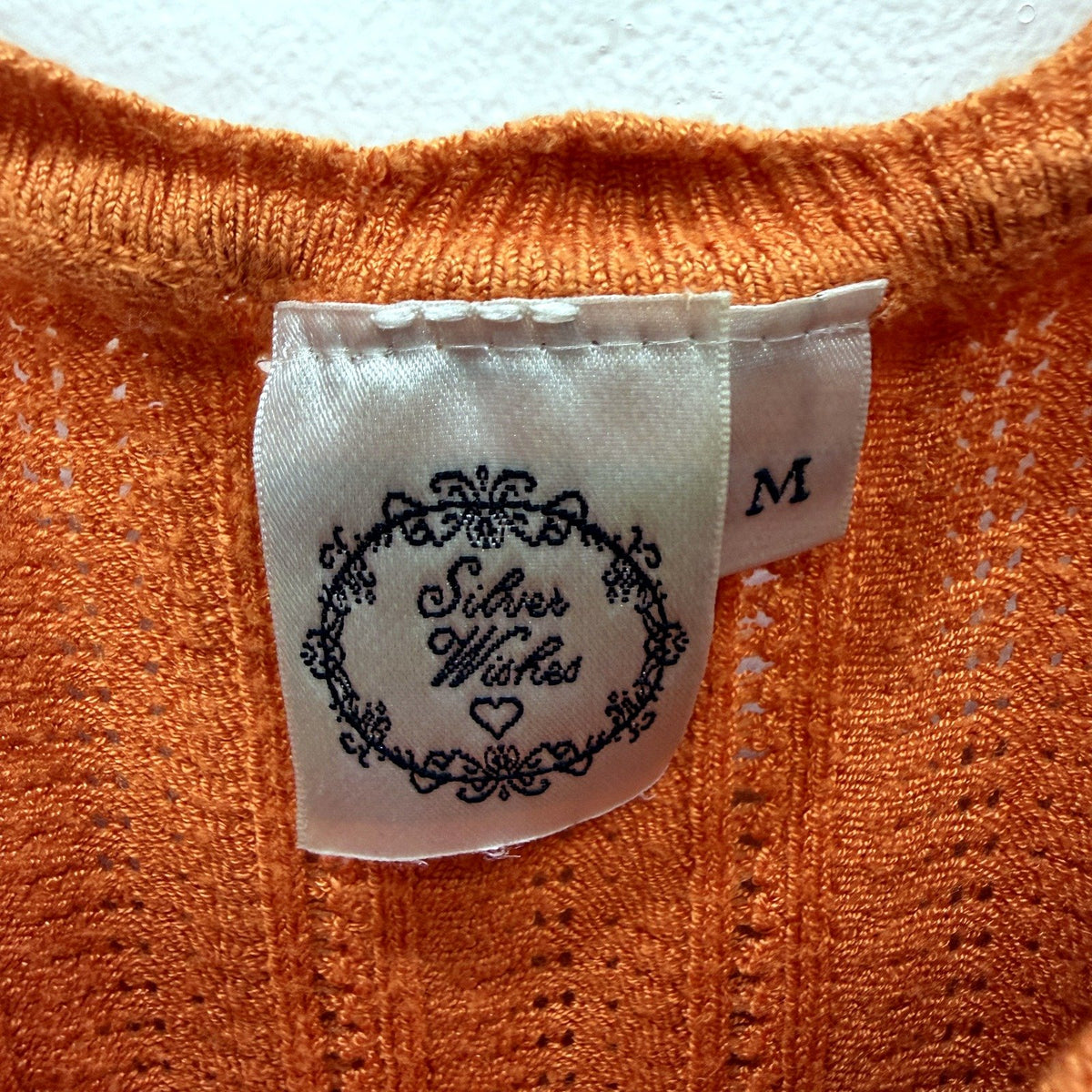 Silver Wishes Womens Ribbed Knit Pullover Sweater Puff Sleeve Orange Size M