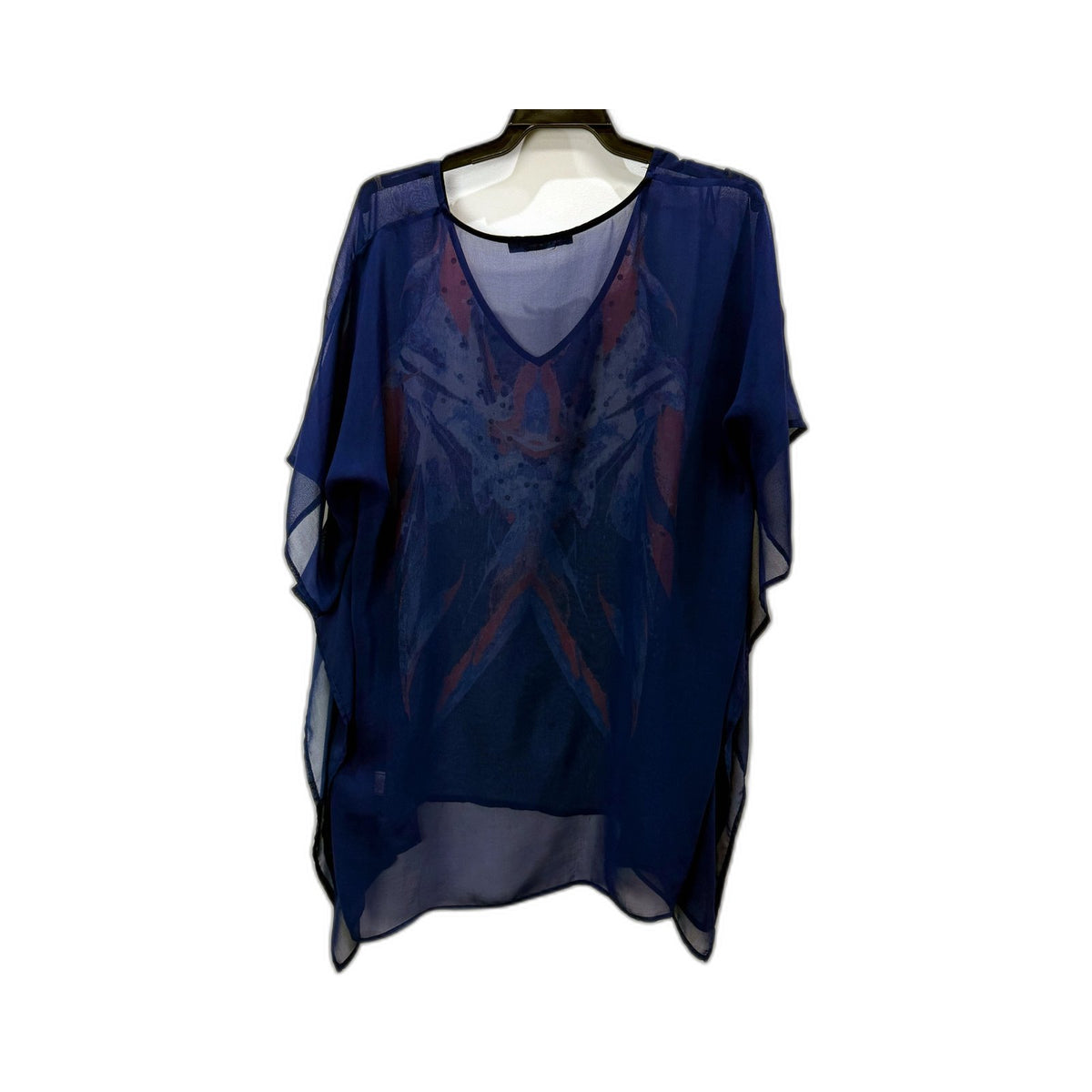 Portmans Womens Poncho Blouse Mesh Top in Navy Blue & Orange, XS/S NEW