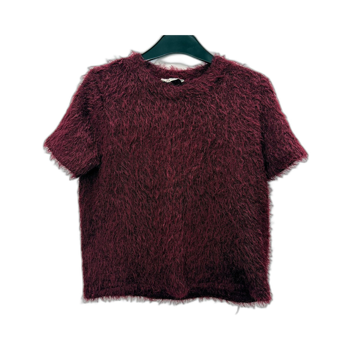 Zara Womens Fluffy Soft Cropped Burgundy Shirt in Size M