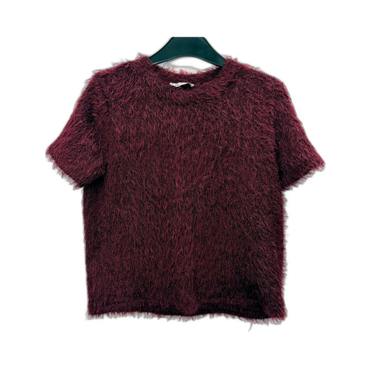 Zara Womens Fluffy Soft Cropped Burgundy Shirt in Size M