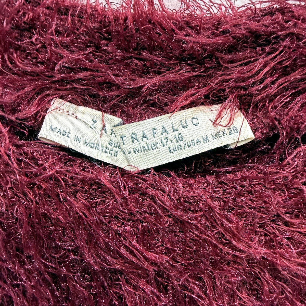 Zara Womens Fluffy Soft Cropped Burgundy Shirt in Size M