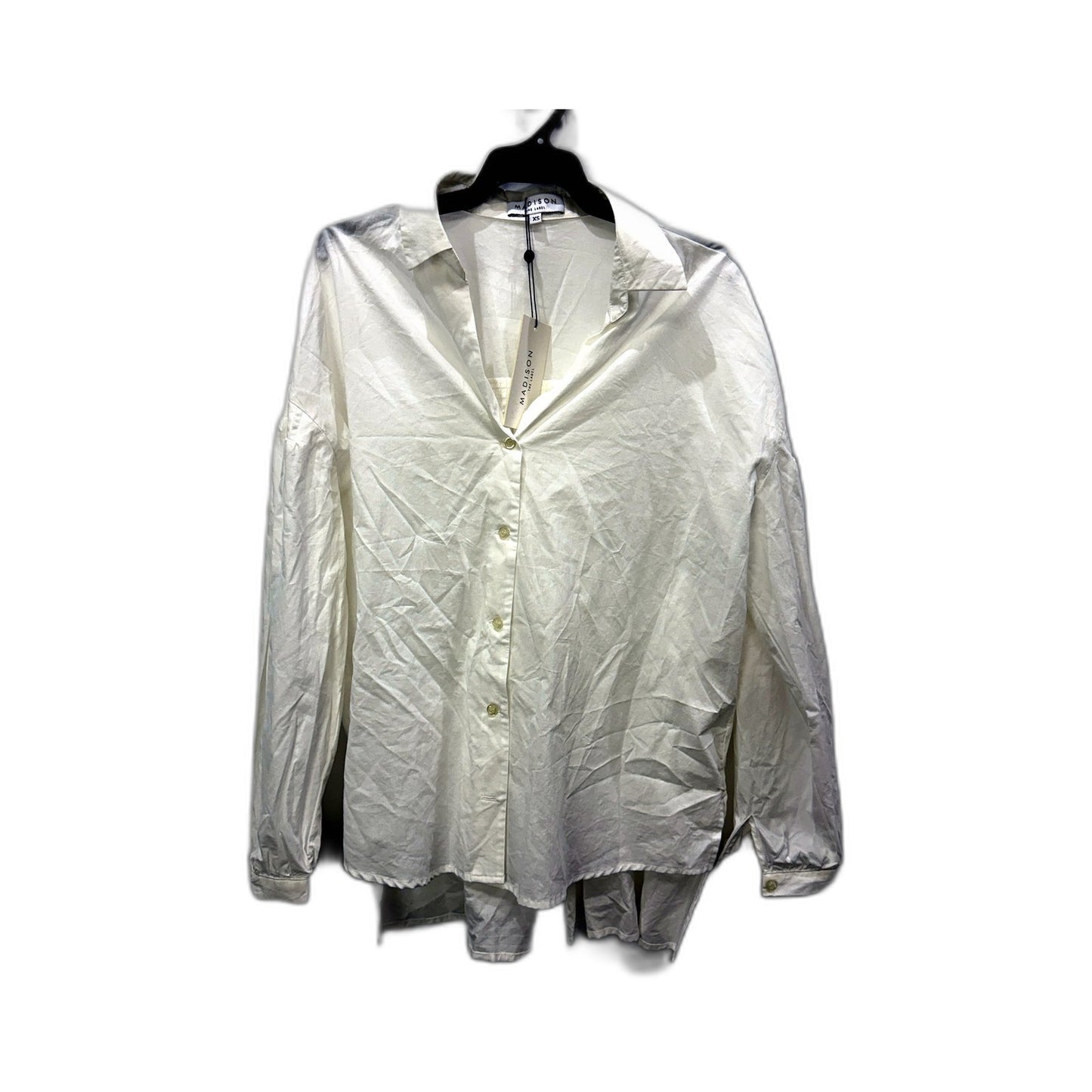 Madison Womens Felicity Crinkled Cotton Button-Up Shirt in White, XS NEW