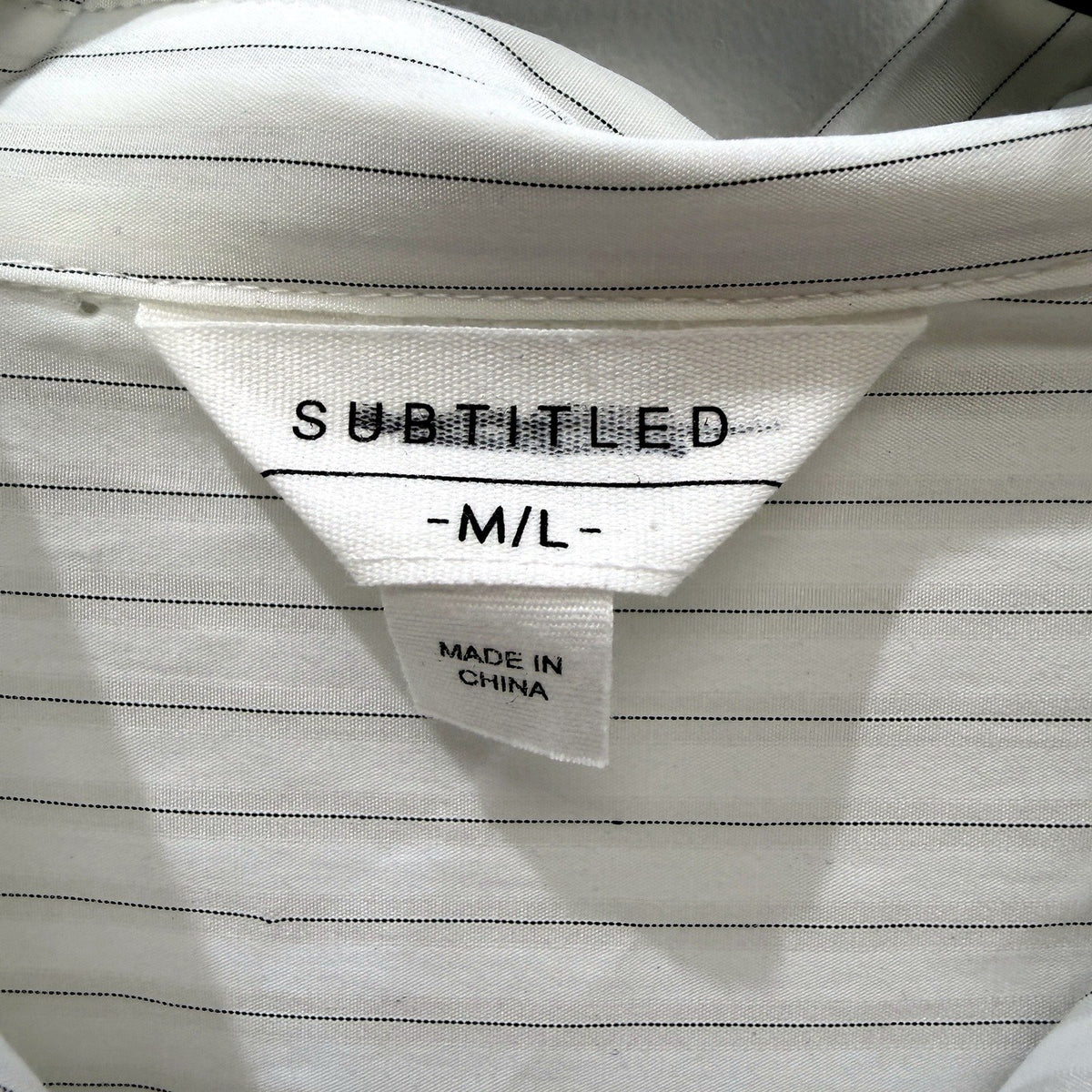 Subtitled Womens Button-Down Shirt White with Black Pinstripes Size M/L NEW