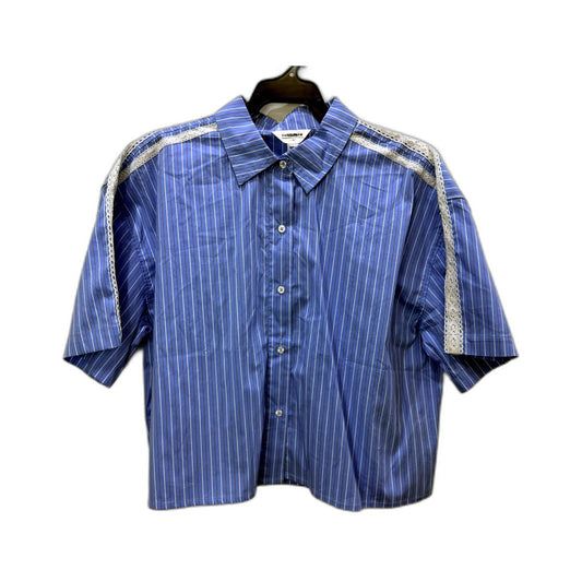 Subtitled Womens Button-Down Striped Shirt Lace Trim Casual Unisex Size S NEW
