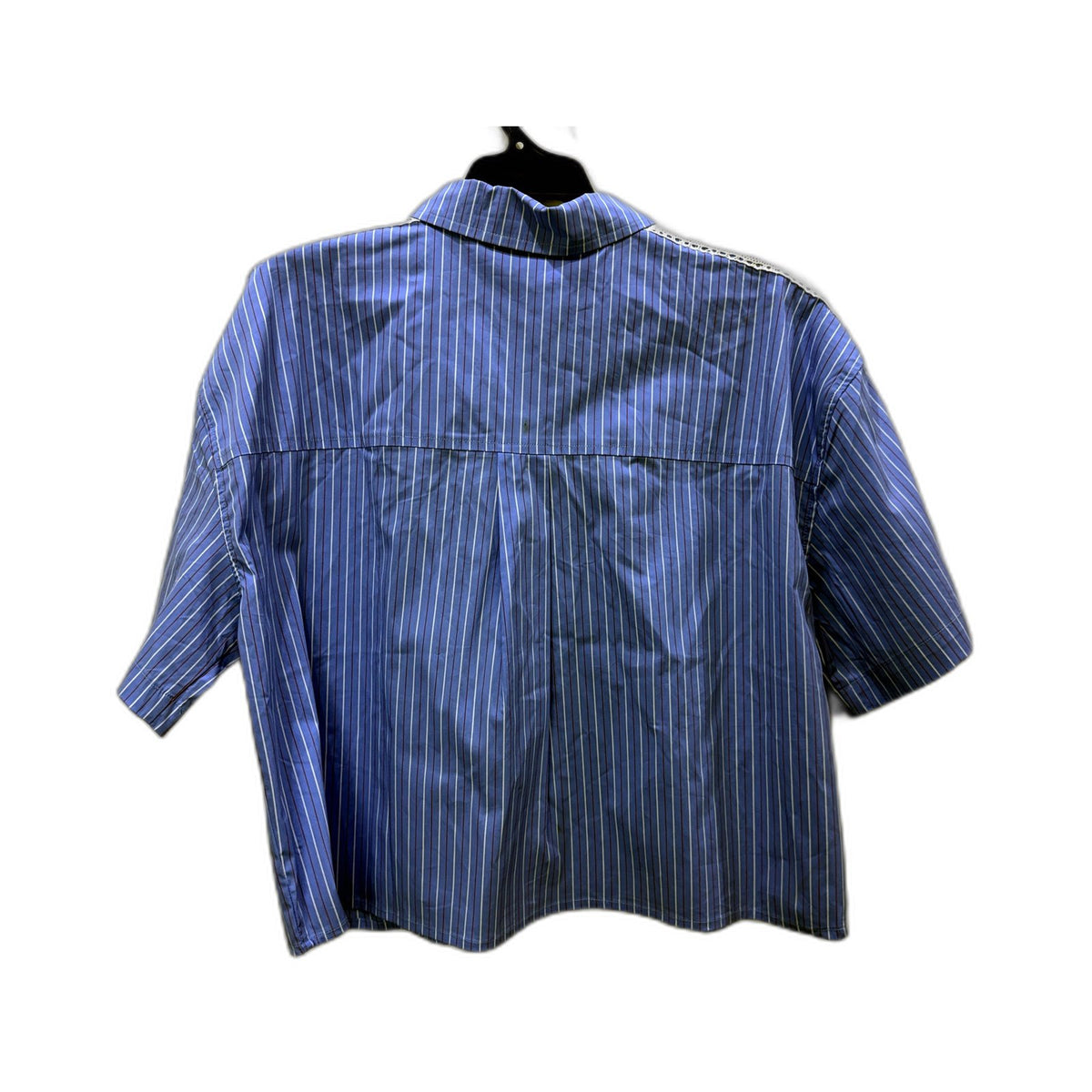 Subtitled Womens Button-Down Striped Shirt Lace Trim Casual Unisex Size S NEW