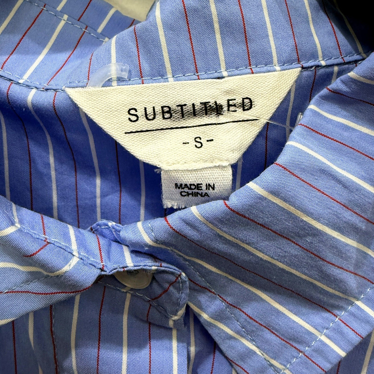 Subtitled Womens Button-Down Striped Shirt Lace Trim Casual Unisex Size S NEW