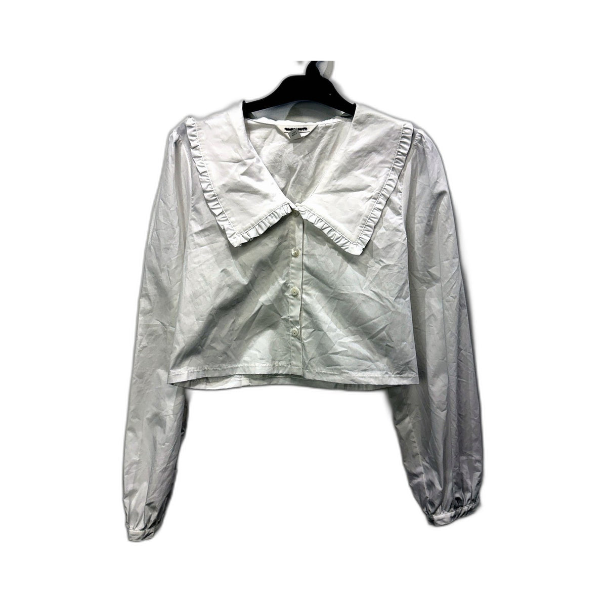 Subtitled Womens Cropped Wide Collar White Cotton Blouse, Size S NEW
