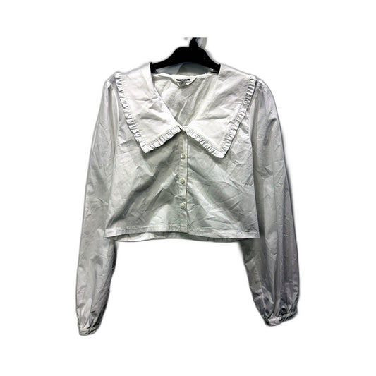 Subtitled Womens Cropped Wide Collar White Cotton Blouse, Size S NEW