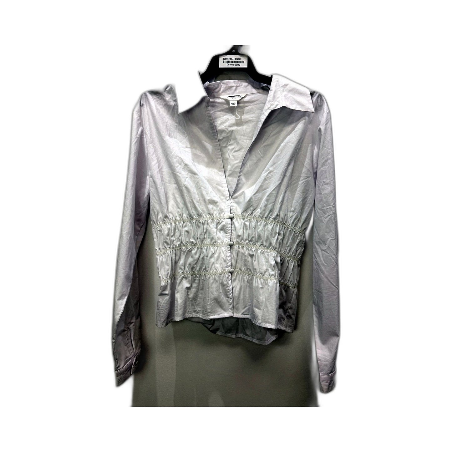 Subtitled Womens Stretchy Waist LS Shirt White Lightweight Nylon Size L NEW