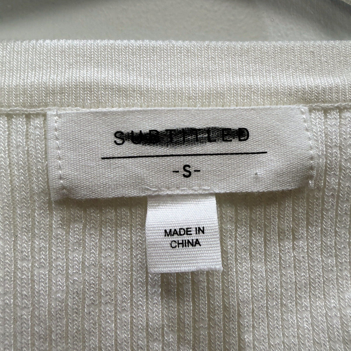 Subtitled Womens Ribbed Long Sleeve Cardigan Sweater in White, Size S NEW