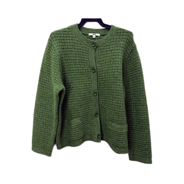 Uniqlo Womens Knitted Green Button-Up Cardigan Sweater, XL Size NEW