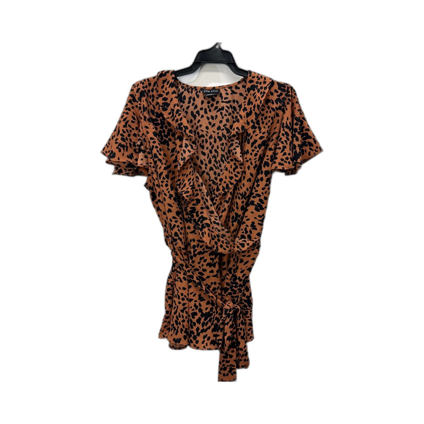 City Chic Womens Leopard Print Ruffle Wrap Dress in S NEW