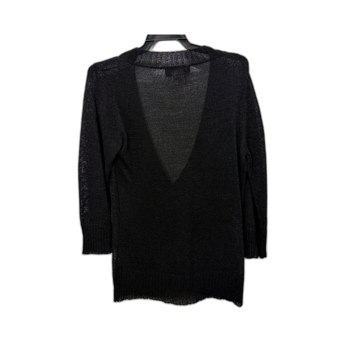 Christopher Ari Womens Pullover Sweater Ruffle Trim Linen Blend Black Size L