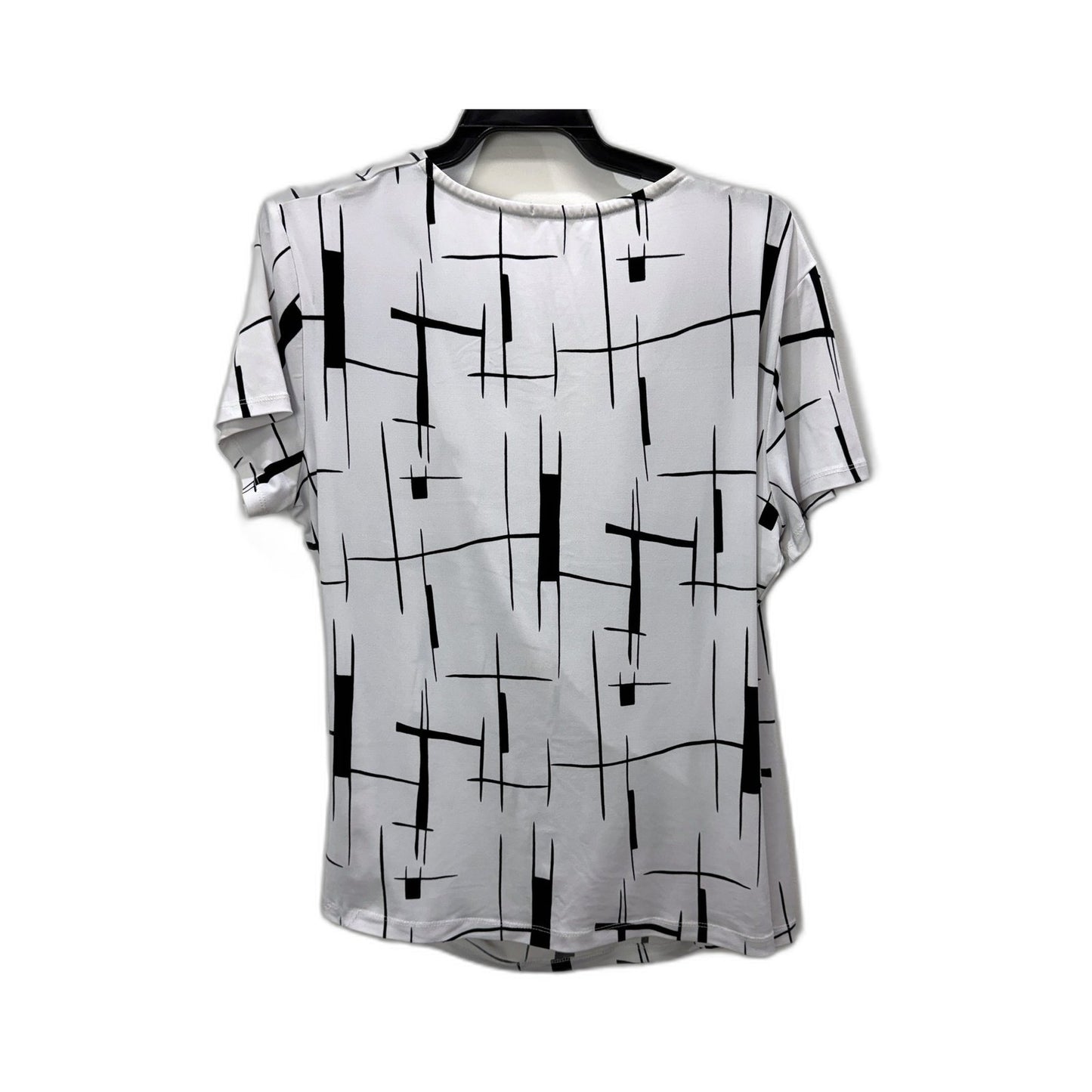 Liz Jordan Womens Loose Cross Layered Blouse White with Black Geometric Print