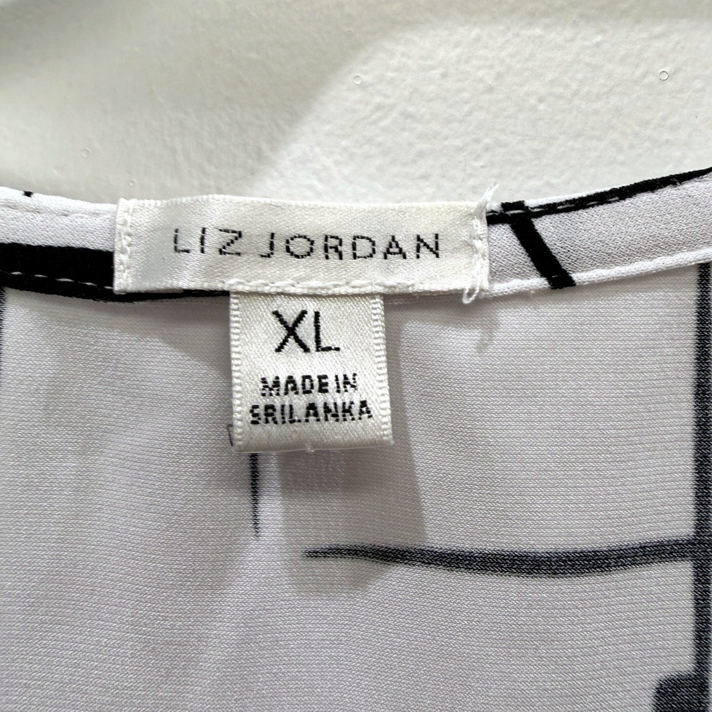 Liz Jordan Womens Loose Cross Layered Blouse White with Black Geometric Print