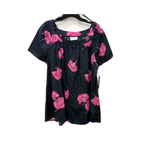 Thomas Cook Womens Floral Print Puff Sleeve Blouse Elastic Waist Shirt Dark NEW