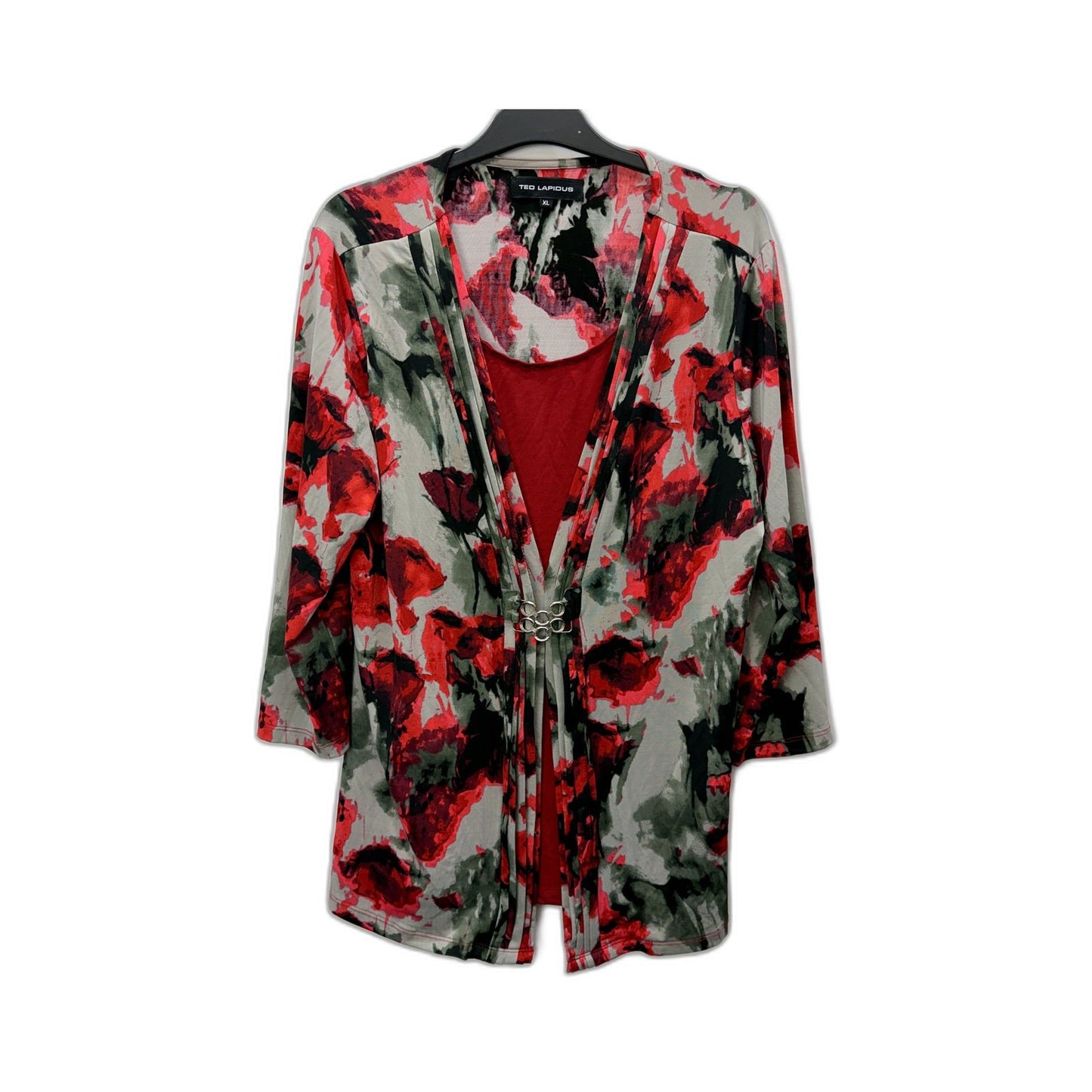 Ted Lapidus Womens Floral Print Kimono Jacket Polyester Multi Color Size XL