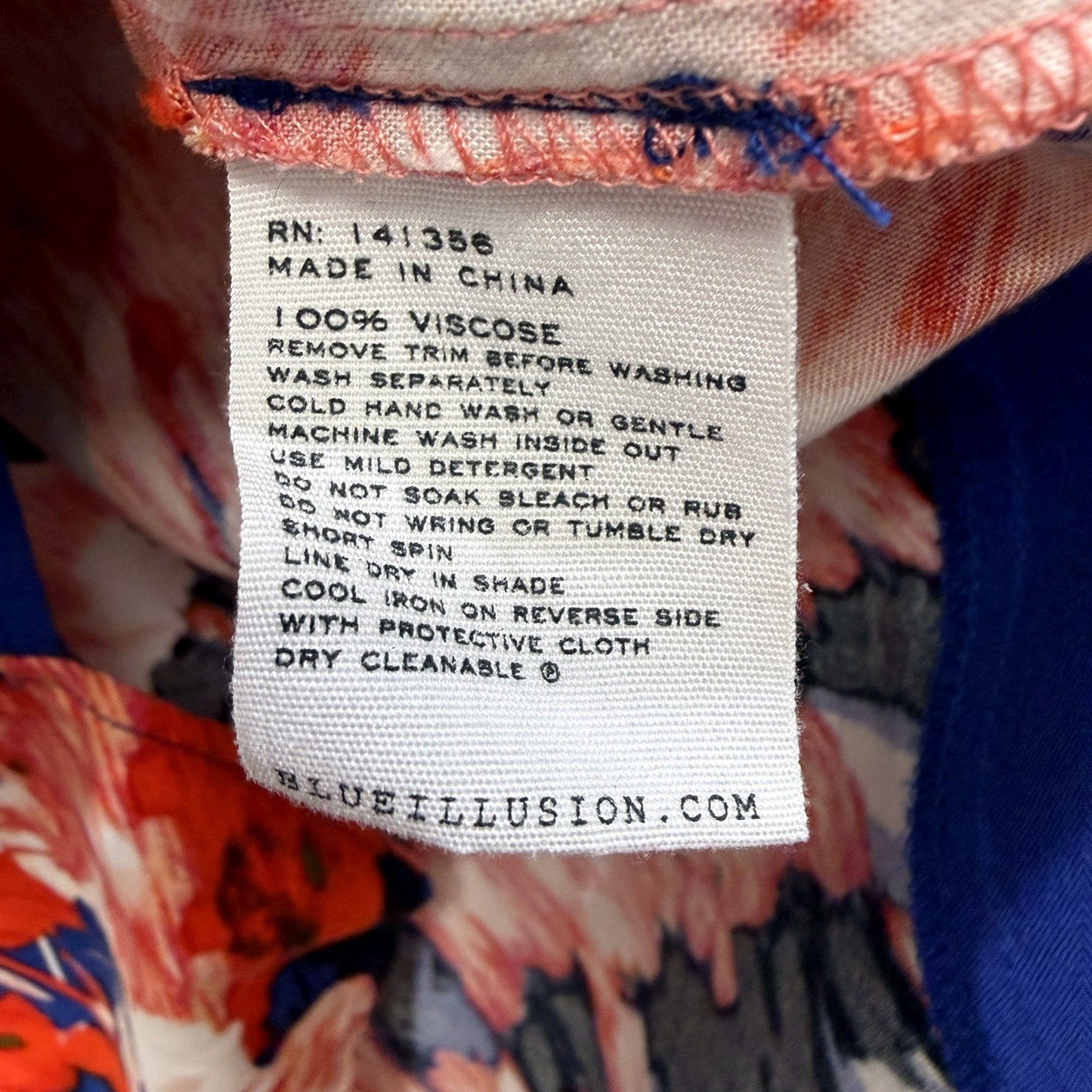 Multi Color Illusion Womens Floral Pullover Blouse Long Sleeve Viscose Top Sz L