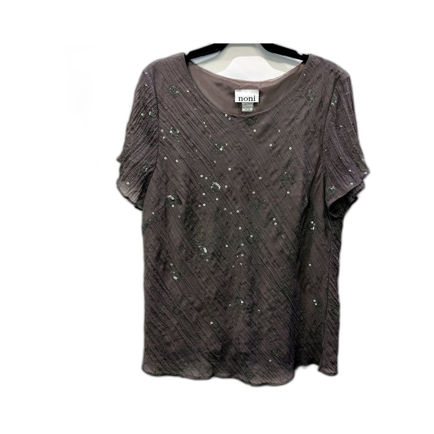 Noni Womens Sequin Embellished Crinkle Gray Blouse - Size 18
