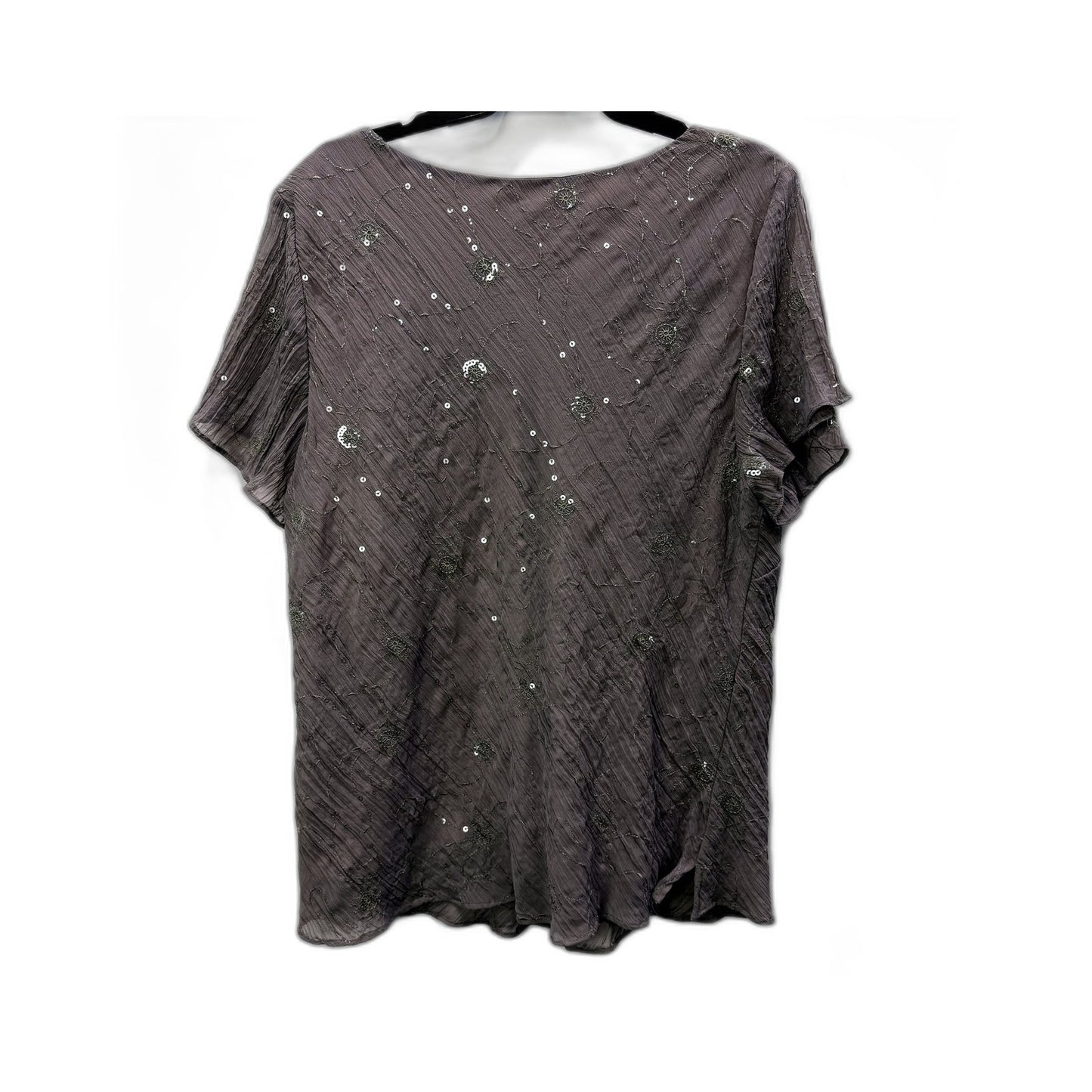 Noni Womens Sequin Embellished Crinkle Gray Blouse - Size 18