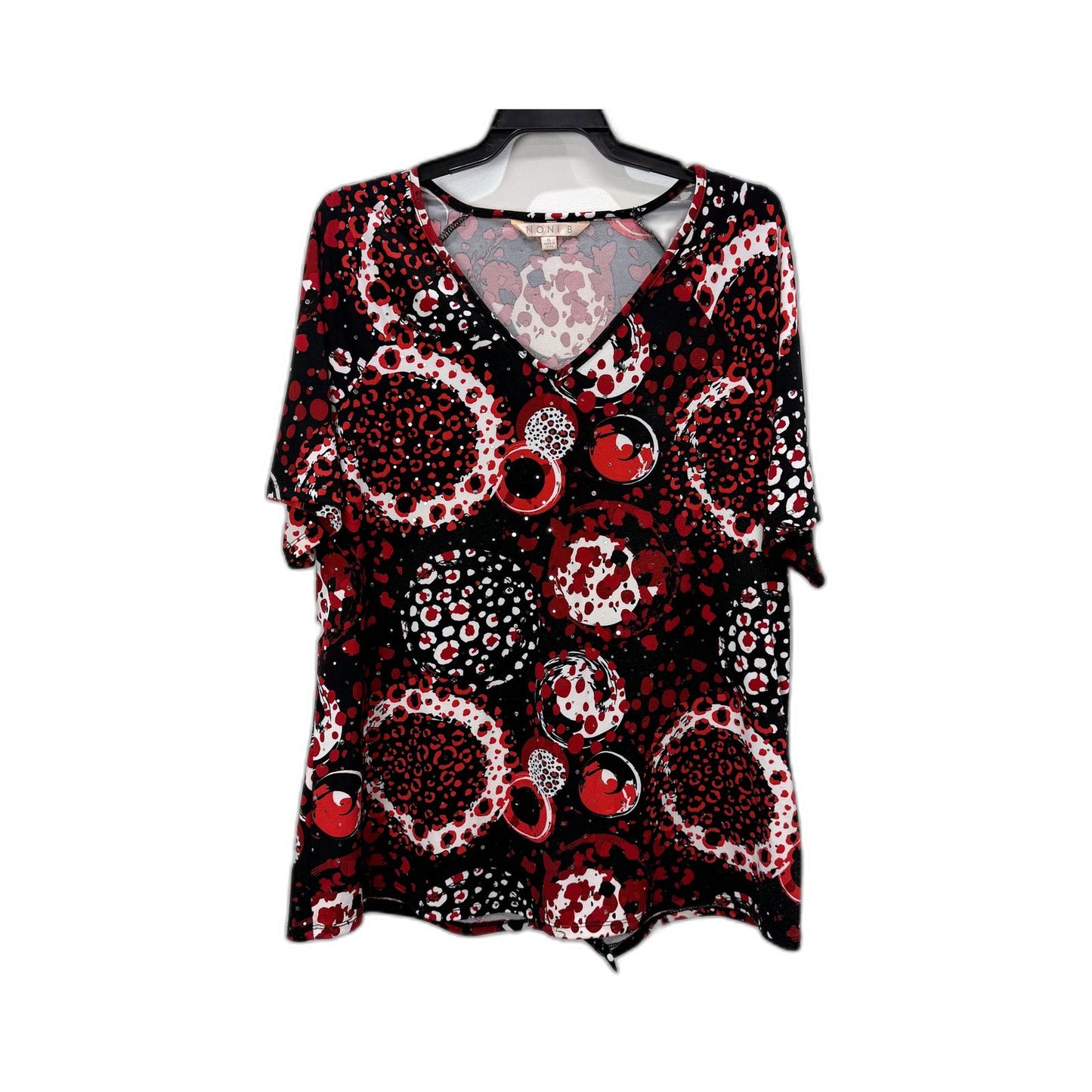 Noni B Womens Pullover Top Abstract Print Short Sleeve V-Neck Multi Color Size